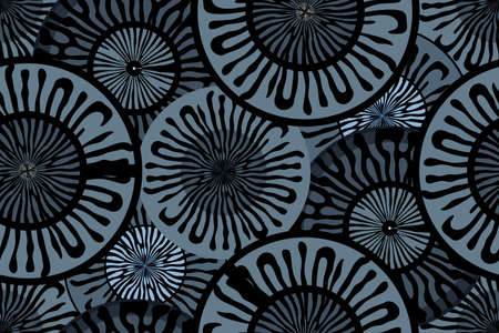 Relief mackerel scale. Vector seamless animal pattern. Black stripes skin of mackerel on dark blue...