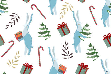 Merry Xmas Happy New Year vector seamless patternのイラスト素材