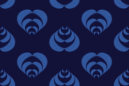 Art floral vector seamless pattern. Neon blue fluted leaves isolated on a deep blue background. Jacquard style. Endless pattern with leaves for wallpaper design, fabric, textile, digital paper.のイラスト素材