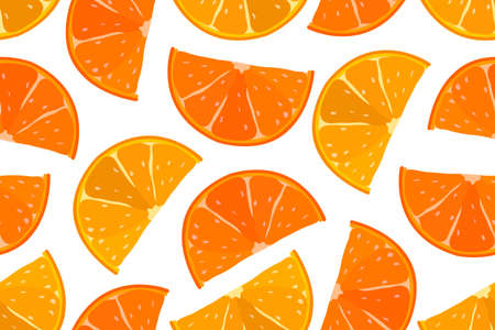 Juicy fruit orange seamless pattern. Orange and yellow orange slices isolated on a white background.のイラスト素材