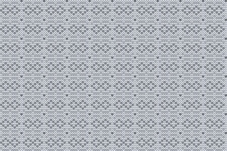 Christmas and Winter holiday knitting pattern for plaid, sweater design. Vector seamless pattern in gray, white colors.のイラスト素材