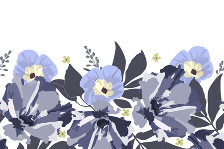 Floral vector seamless pattern, border. Morning glory, ipomoea.のイラスト素材