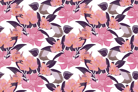 Vector floral seamless pattern with pink garden flowersのイラスト素材