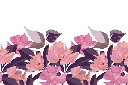 Vector floral seamless pattern, border with pink flowers.のイラスト素材