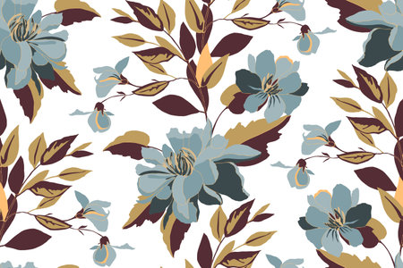 Seamless floral pattern with flowers and leaves. vector illustration.のイラスト素材