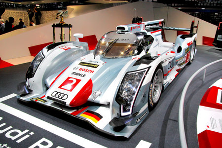 FRANKFURT AM MAIN, GERMANY - SEPTEMBER 15  German car Audi R18 exhibited at the annual IAA  Internationale Automobil Ausstellung  on September 15, 2013 in Frankfurt am Main, Germany のeditorial素材