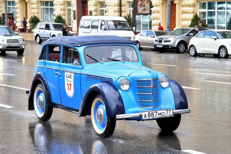 MOSCOW, RUSSIA - JUNE 3  Soviet motor car Moskvitch 401 competes at the annual L U C  Chopard Classic Weekend Rally on June 3, 2012 in Moscow, Russia のeditorial素材