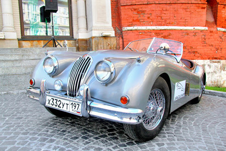 MOSCOW, RUSSIA - JUNE 3  English motor car Jaguar XK150 competes at the annual L U C  Chopard...