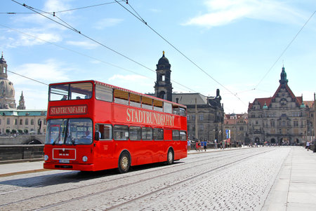 DRESDEN, GERMANY - JULY 20, 2014: Classic city sightseeing bus MAN SD200 at the city street.のeditorial素材
