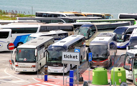 VENICE, ITALY - JULY 30, 2014: Interurban coaches at the touristic bus station.