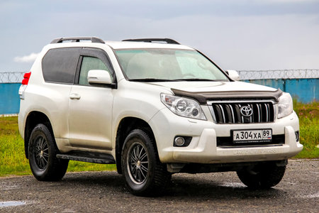 NOVYY URENGOY, RUSSIA - JULY 16, 2015: Motor car Toyota Land Cruiser Prado 150 at the city street.のeditorial素材