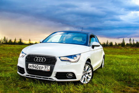 NOVYY URENGOY, RUSSIA - AUGUST 21, 2015: Motor car Audi A1 at the countryside.のeditorial素材