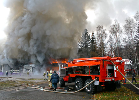 UFA, BASHKORTOSTAN, RUSSIA - NOVEMBER 3: Bistro Violet smog burns with black smoke and heavy flames...