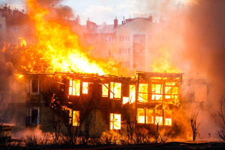 Fire in an old wooden house