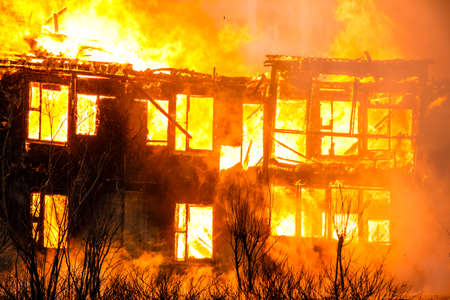Fire in an old wooden house
