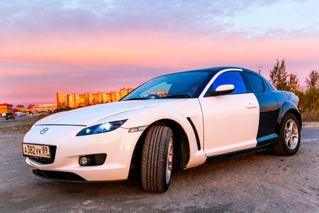 NOVYY URENGOY, RUSSIA - AUGUST 30, 2015: Motor car Mazda RX-8 in the city street.のeditorial素材