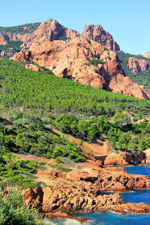 Red cliffs of the Esterel Massif in in Provence, Franceの写真素材