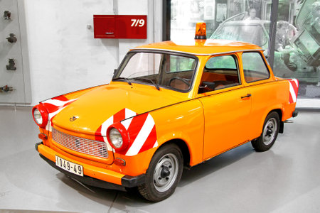 BERLIN, GERMANY - AUGUST 16, 2014: German retro car Trabant 601 in the German Museum of Technology (Deutsches Technikmuseum Berlin).のeditorial素材