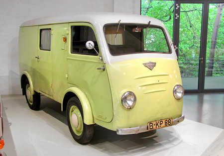 BERLIN, GERMANY - AUGUST 16, 2014: German retro cargo van Gutbrod Atlas 800 in the German Museum of Technology (Deutsches Technikmuseum Berlin).のeditorial素材
