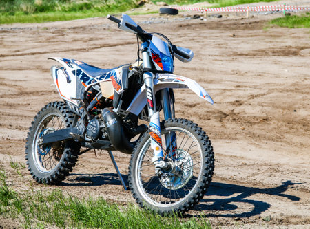 NOVYY URENGOY, RUSSIA - JUNE 18, 2016: Endurocross bike KTM at the countryside.のeditorial素材
