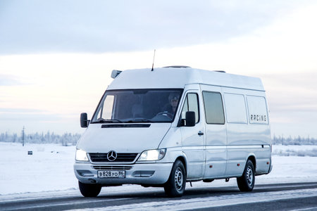 NOVYY URENGOY, RUSSIA - NOVEMBER 24, 2012: Cargo van Mercedes-Benz Sprinter at the interurban road...
