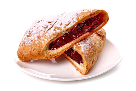 Jam filled bun isolated over white backgroundの写真素材