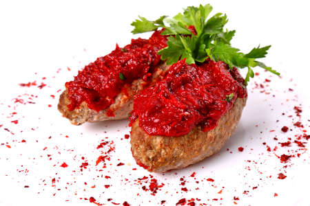 Cutlets with parsley isolated over white backgroundの写真素材