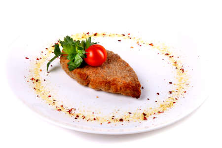 Cutlet with parsley isolated over white backgroundの写真素材
