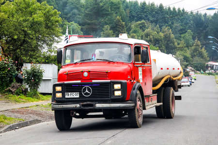 VILLARRICA, CHILE - NOVEMBER 20, 2015: Cistern truck Mercedes-Benz L 1113 in the town street.