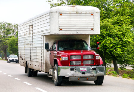 CAMPECHE, MEXICO - JUNE 2, 2017: Cargo truck Dodge Ram at the interurban road.のeditorial素材