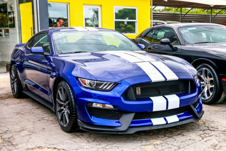 CANCUN, MEXICO - JUNE 3, 2017: Supercar Shelby Mustang in the city street.のeditorial素材