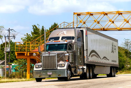 CAMPECHE, MEXICO - MAY 21, 2017: Semi-trailer truck Kenworth W900 at the interurban road.のeditorial素材