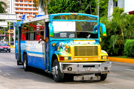 ACAPULCO, MEXICO - MAY 28, 2017: Urban bus International 3800 in the city street.のeditorial素材