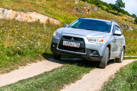 ASHA, RUSSIA - AUGUST 22, 2017: Motor car Mitsubishi ASX at the countryside.