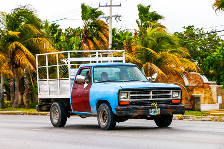 CANCUN, MEXICO - JUNE 3, 2017: Pickup truck Dodge Ram at the interurban road.のeditorial素材