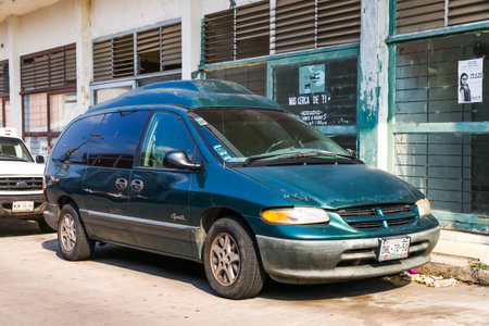 Emiliano Zapata, Mexico - May 23, 2017: Old van Plymouth Voyager in the city street.のeditorial素材