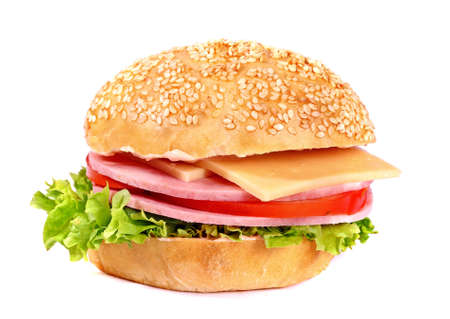 Small fresh hamburger isolated over white backgroundの写真素材