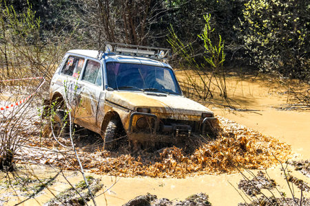 ASHA, RUSSIA - MAY 8, 2017: Off-road car Lada Niva at the countryside.