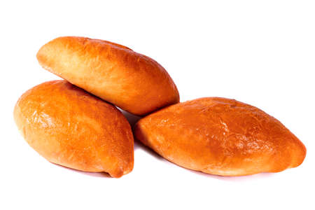 Three pirozhki isolated over white backgroundの写真素材