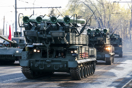 Moscow, Russia - May 3, 2018: Modern missile system Buk-M2 at the annual Victory day Parade...