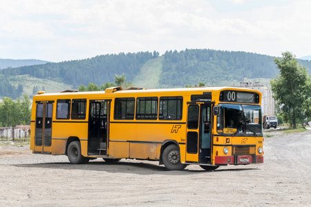 Satka, Russia - August 16, 2008: Old urban bus Aabenraa in the city street.のeditorial素材