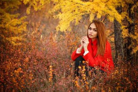 Pretty young woman in an autumn forest