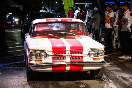 Dubai, UAE - November 15, 2018: Classic car Chevrolet Corvair takes part in the annual Gulf Car...