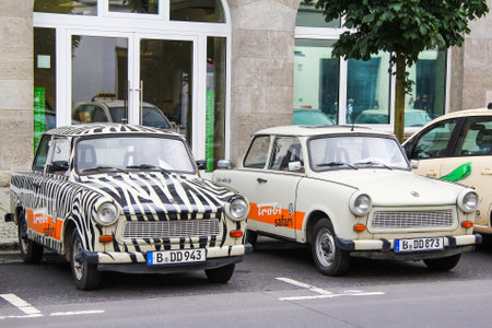 Berlin, Germany - September 12, 2013: Retro motor cars Trabant 601 in the city street.