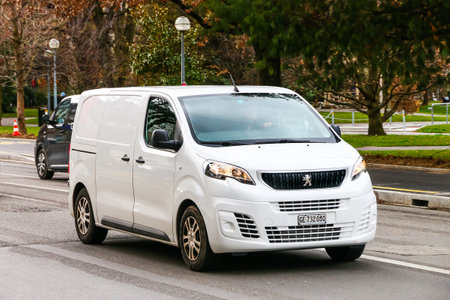Geneva, Switzerland - March 13, 2019: Cargo van Peugeot Expert in the city street.