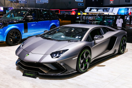 Geneva, Switzerland - March 10, 2019: Sportscar Lamborghini Aventador LP740-4 S Mansory presented at the annual Geneva International Motor Show 2019.のeditorial素材