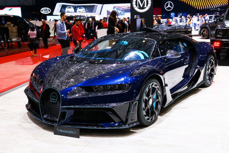 Geneva, Switzerland - March 10, 2019: Mansory tuned supercar Bugatti Chiron presented at the annual...
