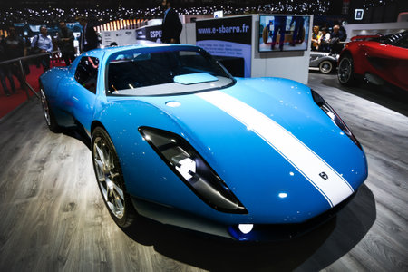 Geneva, Switzerland - March 10, 2019: Blue concept car Sbarro Renner presented at the annual Geneva...