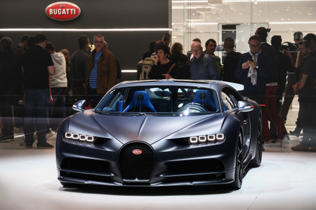 Geneva, Switzerland - March 11, 2019: Luxury hypercar 110 Ans Bugatti presented at the annual Geneva International Motor Show 2019.のeditorial素材