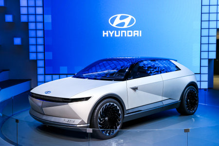 Frankfurt am Main, Germany - September 17, 2019: Electric concept car Hyundai 45 at the Frankfurt...